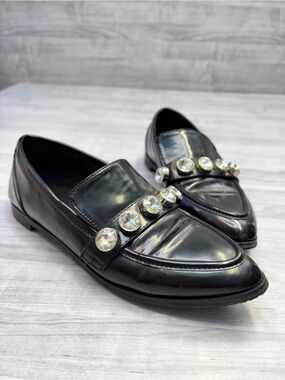 Lulu's Black Patent Leather Oxfords with Crystal Accents